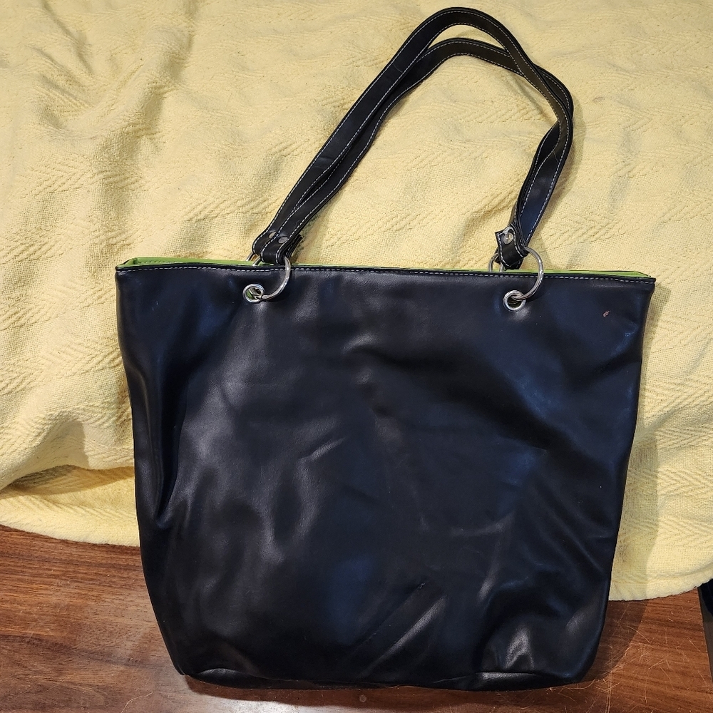 Disney Black and Green Tinker Bell Tote Faux Leather Bag - Picture 9 of 13